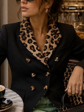 VALENTINA SHAH Black/Leopard Blazer Jacket Size 0